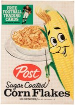 POST "SUGAR COATED CORN FLAKES" CEREAL BOX WITH 1962 NFL FOOTBALL CARDS.