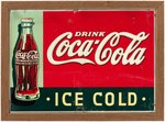 "DRINK COCA-COLA ICE COLD" FRAMED 1936 TIN SIGN.