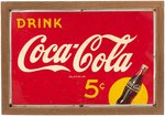 "DRINK COCA-COLA 5¢" FRAMED 1938 TIN SIGN.