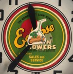 "ECLIPSE LAWN MOWERS" RARE ANIMATED & LIGHTED SPINNER ADVERTISING CLOCK.