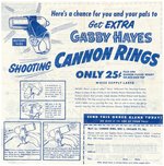 "GABBY HAYES CANNON RINGS" QUAKER CEREAL PREMIUM RING PAIR & PAPER.