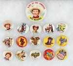 ROY ROGERS "POST'S GRAPE=NUTS FLAKES" CEREAL BOX WRAPPER WITH BUTTON OFFER & COMPLETE BUTTON SET.