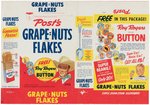 ROY ROGERS "POST'S GRAPE=NUTS FLAKES" CEREAL BOX WRAPPER WITH BUTTON OFFER & COMPLETE BUTTON SET.