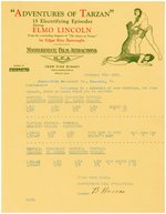 "ADVENTURES OF TARZAN" ELMO LINCOLN THEATER BOOKING LETTER LOT.