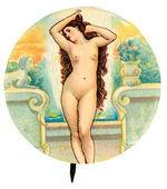 NUDE WOMAN EARLY ARTISTIC BUTTON FROM HAKE COLLECTION.