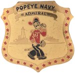 "JEEP LUCKY SPINNER" ON CARD & "POPEYE NAVY ADMIRAL" BADGE.