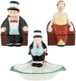 "BRINGING UP FATHER" MAGGIE & JIGGS FIGURAL CHINA TRINKET BOXES & JIGGS ASHTRAY.