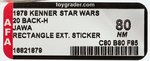 "STAR WARS - JAWA" 20 BACK-H WITH EXTENDED OFFER STICKER AFA 80 NM.