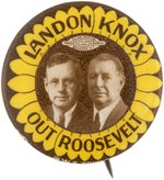 "LANDON KNOX OUT ROOSEVELT" 1936 JUGATE BUTTON HAKE #129.