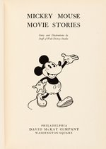 "MICKEY MOUSE MOVIE STORIES" HIGH GRADE HARDCOVER BOOK WITH DUST JACKET & SLIP BAND.