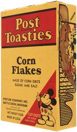 MICKEY MOUSE "POST TOASTIES CORN FLAKES" CEREAL BOX WITH CUT-OUTS & NEWSPAPER AD.