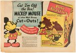 MICKEY MOUSE "POST TOASTIES CORN FLAKES" CEREAL BOX WITH CUT-OUTS & NEWSPAPER AD.