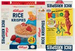 KELLOGG'S "RICE KRISPIES" FILE COPY CEREAL BOX FLAT PAIR WITH WOODY WOODPECKER OFFERS.