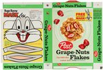 POST "GRAPE-NUT FLAKES" FILE COPY CEREAL BOX FLAT PAIR WITH BUGS BUNNY & PORKY PIG MASKS.