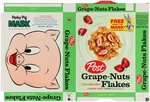 POST "GRAPE-NUT FLAKES" FILE COPY CEREAL BOX FLAT PAIR WITH BUGS BUNNY & PORKY PIG MASKS.