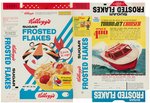 KELLOGG'S "FROSTED FLAKES" FILE COPY CEREAL BOX FLAT PAIR WITH BOAT & MAGIC TRICKS OFFERS.