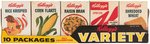 "KELLOGG'S VARIETY" UNOPENED CEREAL BOX 10-PACK WITH TRAY.