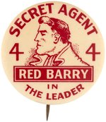 "SECRET AGENT 4 - RED BARRY IN THE LEADER" COMIC STRIP BUTTON.