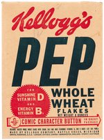 KELLOGG'S "PEP" CEREAL BOX WITH "PEP" PIN PREMIUM OFFER.