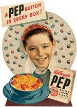 KELLOGG'S "PEP" ADVERTISING STANDEE WITH "PEP" PINS GRAPHICS.