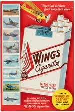 "WINGS CIGARETTES" STORE SIGN PROMOTING "MODERN AIRPLANES" PREMIUM CARDS.