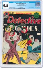 "DETECTIVE COMICS" #62 APRIL 1942 CGC 4.5 VG+.