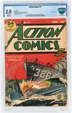 "ACTION COMICS" #11 APRIL 1939 CBCS 2.5 GOOD+ WENKER PEDIGREE.