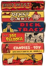 CHARACTER CANDY & TOY BOXES LOT OF SIX INCLUDING DICK TRACY & DAVY CROCKETT.