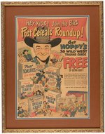 “HOPALONG CASSIDY WILD WEST TRADING CARD” POST CEREAL PREMIUM SET WITH FRAMED ORIGINAL AD.