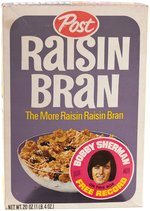 POST "RAISIN BRAN" CEREAL BOX WITH BOBBY SHERMAN RECORD OFFER.