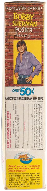 POST "RAISIN BRAN" CEREAL BOX WITH BOBBY SHERMAN RECORD OFFER.