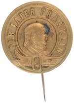 GREELEY "OUR LATER FRANKLIN" RARE BRASS SHELL STICK PIN BADGE.