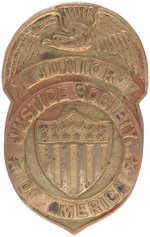 JUNIOR JUSTICE SOCIETY OF AMERICA" 1942 IN-HOUSE PROTOTYPE BRASS BADGE.