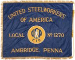 C.I.O. (2) PARADE OR UNION HALL BANNERS FOR CALIF. TRANSPORT WORKERS & PA. STEELWORKERS.