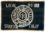 C.I.O. (2) PARADE OR UNION HALL BANNERS FOR CALIF. TRANSPORT WORKERS & PA. STEELWORKERS.