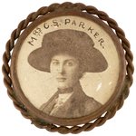 WOMAN'S SUFFRAGE & LABOR ADVOCATE "MRS. C. S. PARKER" REAL PHOTO BUTTON.