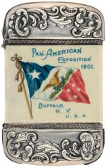 PAN AMERICAN 1901 EXPOSITION FLAG & LOGO ON A CELLULOID WRAPPED MATCH SAFE.