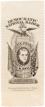 JAMES K. POLK 1844 "DEMOCRATIC NATIONAL BADGE" PORTRAIT RIBBON.