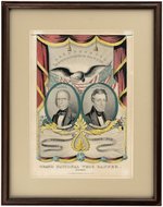 CLAY & FRELINGHUYSEN 1844 WHIG PARTY GRAND NATIONAL BANNER BY CURRIER.