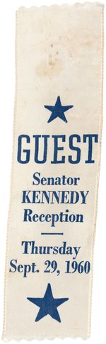 "GUEST SENATOR KENNEDY RECEPTION" 1960 SYRACUSE NEW YORK CAMPAIGN RIBBON.