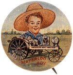 WATERLOO BOY TRACTOR BUTTON PRIOR TO ACQUISITION BY JOHN DEERE.