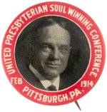 EVANGELIST BILLY SUNDAY BUTTON FAMOUS FOR "BOOZE, OR, GET ON THE WATER WAGON" SERMON.