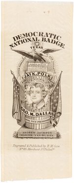 POLK AND DALLAS 1844 THOMAS JEFFERSON "DEMOCRATIC NATIONAL BADGE" RIBBON.