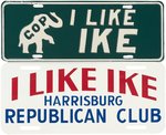 PAIR OF IKE LICENSE PLATE ATTACHMENTS INCLUDING "HARRISBURG REPUBLICAN CLUB."