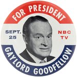 BOB HOPE SPOOF FOR PRESIDENT RARE PROMOTIONAL BUTTON FOR 1968 NBC-TV.