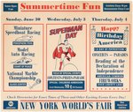 1940 NEW YORK WORLD'S FAIR SIGN ADVERTISING "SUPERMAN DAY."