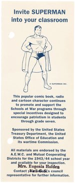 SUPERMAN - SCHOOLS AT WAR CLASSROOM TEACHING AID PROMOTIONAL CARD.