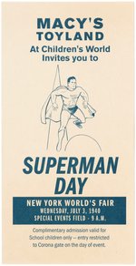 1940 NEW YORK WORLD'S FAIR "SUPERMAN DAY" MACY'S TOYLAND COMPLIMENTARY ADMISSION CARD.