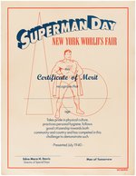 1940 NEW YORK WORLD'S FAIR "SUPERMAN DAY" CERTIFICATE OF MERIT.