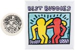 "SAFE SEX" X-RATED BUTTON AND "BEST BUDDIES" BUTTON BOTH WITH FACSIMILE "K. HARING" SIGNATURE.